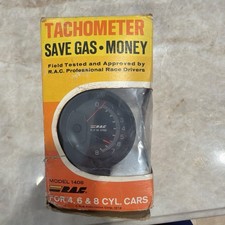 Vintage RAC 1408 Tachometer 8000 RPM 4 6 8 Cylinder 12V NOS w/ Mount picture
