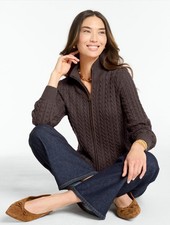 Cable Knit Full-Zip Cardigan at Talbots, NWT $139, DARK CHOCOLATE, all size picture