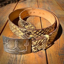 UNIQUE VINTAGE STERLING SILVER BUCKLE & BOLO SET WITH JUSTIN PYTHON BELT, SZ38 picture