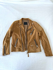 AllSaints Men’s Tan Suede Leather Biker Jacket Medium picture