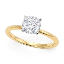 1 Carat Cushion Lab Grown IGI G/VS1 Diamond Solitaire Ring in 10K Yellow Gold picture
