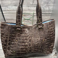 VTG MAURIZIO TAIUTI Leather Alligator Brown Tote Purse Hobo Bag Italy Mob Wife picture