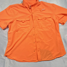 Silver Bait Men's L Orange Button-Up Fishing Shirt Polyester Pockets Fish Logo picture