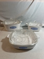 VTG CorningWare Blue Cornflower Casserole Dishes Set of 3 P-1.5-B P-2.5-B P-9-B picture