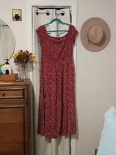 Shein Curve Women Pullover Off-shoulder Floral Smoked Red Maxi Dress Sz 3XL picture