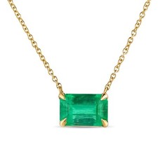 3.15Ct Emerald Cut Natural Emerald Solitaire Pendant Necklace 14K Yellow Gold picture