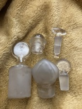 Lot of 5 Vintage Clear & Frosted Glass Bottle Stoppers Barware, Assorted Sizes picture