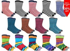 Fine Fit Men's Stripe Cotton Dress Socks Wedding Groom Assorted Colors picture