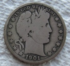 1901-S 50C Barber Silver Half Dollar Rare Key Date San Francisco VG REV Rim Nick picture