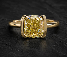 IGI 3.00Ct Cushion EF/VS2 Lab Grown Yellow Diamond Wedding Ring 14K Yellow Gold picture