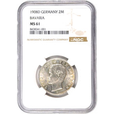 1908 D German States Bavaria 2 Mark, NGC MS 61, KM-913, Germany picture