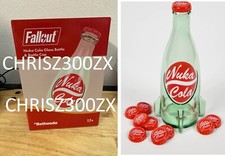 Fallout Nuka Cola Glass Bottle Original + 10 Bottle Caps Rocket Replica Figure picture
