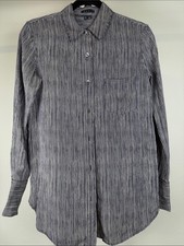 Theory Black White Pinstripe Button Down Silk Classic Shirt Size P Small EUC picture