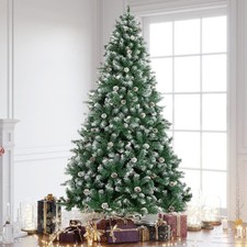 4/5/6/7Ft Snow Flocked Christmas Tree with Pine Cones Artificial Holiday Decor picture
