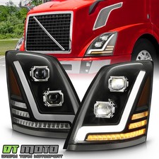 For 2004-2018 Volvo VNL Black Sequential Signal Dual LED Projector Headlights picture