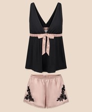 AdoreMe Black Pink Satin Lace Pajama Set Cami Top Shorts Women XL XL (18/20) picture