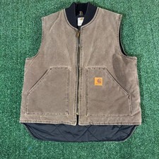 Vintage Carhartt V02 CHT Quilt Lined Duck Work Vest Brown Mens Large 0322 picture