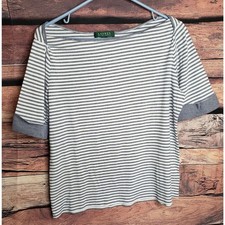 Ralph Lauren L Short Sleeve Navy &White Striped Top 100% Cotton Made in‎ Jordon picture