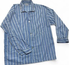 Vintage 60s 70s Striped Pajama Top Blue Gray Permanent Press Button Loungewear M picture