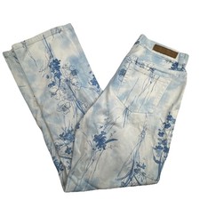 Vtg Bill Blass Y2K Women's Perfect Fit White Jeans Blue Floral Print Size 8 picture