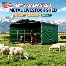 13×13ft Galvanized Livestock Shelter Metal Shed Cattle w Sheep Shed Waterproof picture