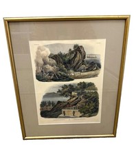 Antique 1838 Siebold Nippon II Handcolored Lithograph Japan Fortification Framed picture