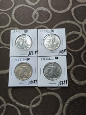 4 Walking Liberty Half Dollar Lot 90% Silver 1942-P, 1943-P, 1943-S, 1944-P picture