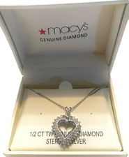 Vintage 1/2 CT TW Genuine Diamond Sterling Silver Heart Shape Pendant. picture