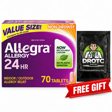 Allegra 24HR Allergy Relief Tablets Non-Drowsy 70 Count + Free Eye Wipe EXP 6/27 picture