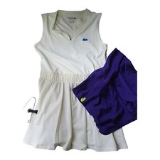 Lacoste Tennis Sleeveless Polo Pleated Dress 42 Celery Green & Purple W. Shorts picture