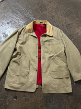 L.L. Bean Men’s Beige Cotton Work Jacket Red Flannel Lined Pockets Button 3XL picture