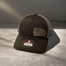 Richardson 112 Original Trucker Hat Adjustable Laser Engraved Flag Patch picture