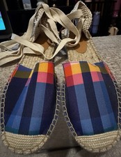 EUC J.Crew Women Madras Ankle Tie D’Orsay Flat Espadrilles Sandals Size 7 picture