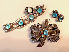 40s Sterling Silver Hobe Vintage Signed Parure of Brooch, Bracelet and Earrings picture