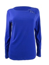 INC International Concepts Women's Metallic-Ring Top (S, Bright Blue) picture