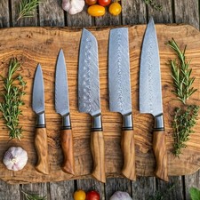 Handmade HAND FORGED DAMASCUS STEEL CHEF KNIFE Set Kitchen Knives picture