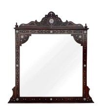 Moorish Mother of Pearl Inlaid Vanity Mirror Hand Carved Walnut Wood picture