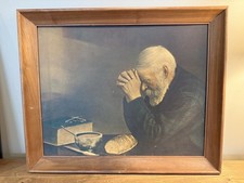 LARGE Vintage 1970’s Grace Print Man Praying -22.25 x 18.25 x 2 picture