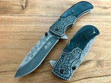 8.5”Stonewashed Black Rose Tactical EDC Assisted Open Blade Folding Pocket Knife picture