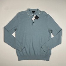 Magaschoni Tipped Collar Sweater Men’s Small Blue Ivory Long Sleeve NEW picture