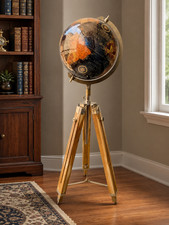 Vintage Map Atlas World Globe With Wooden Tripod Stand Globe Floor Decor 12
