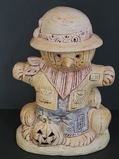 VTG 1970 Atlantic Mold Ceramic Scarecrow Pumpkin Halloween Figurine  EB30 picture