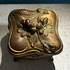 Vintage Brass Tone Floral Embossed Hinged Trinket Box Fabric Lined “J B” “85” picture