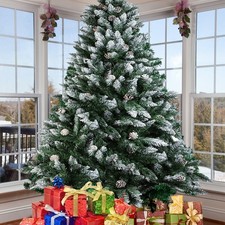 Artificial Christmas Tree Snow Flocked Pine Cone 4/5/6/7FT Spruce with Stand US picture