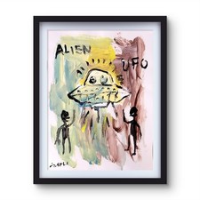 Aleph Original 11x14 Expressionist Alien Ufo Figures Painting Signed Paper picture