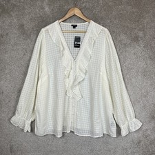 Torrid Blouse Womens 3 White Long Sleeve Button Front Ruffle Cotton Blend- 4975 picture