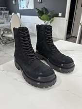 Balenciaga Black Combat Boots Lace-Up Zipper Mid-Calf Rubber Sole Size 44EU picture