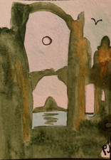ACEO watercolor art by PJ, art card 2.5 x 3.5: landscape. picture