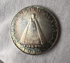 TONER 1935 Austria 5 Schilling Silver Coin Madonna of Mariazel Standing Figure picture