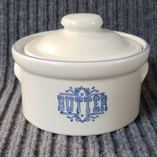 Pfaltzgraff Yorktowne Lidded Butter Tub with Handles Vintage Blue Gray Stoneware picture